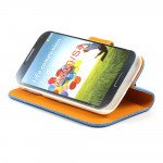 Wholesale Samsung Galaxy S4 Anti-Slip Flip Leather Wallet Case with Stand (Blue-Orange)